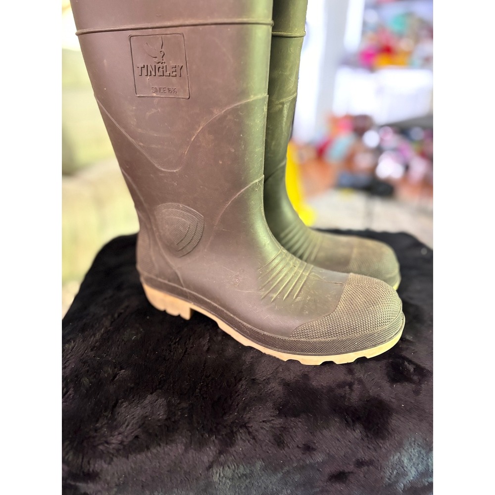 Tingley Mens Size 9 Rubber Work Boots Waterproof Rain Mud Tall Brown Made in Mex